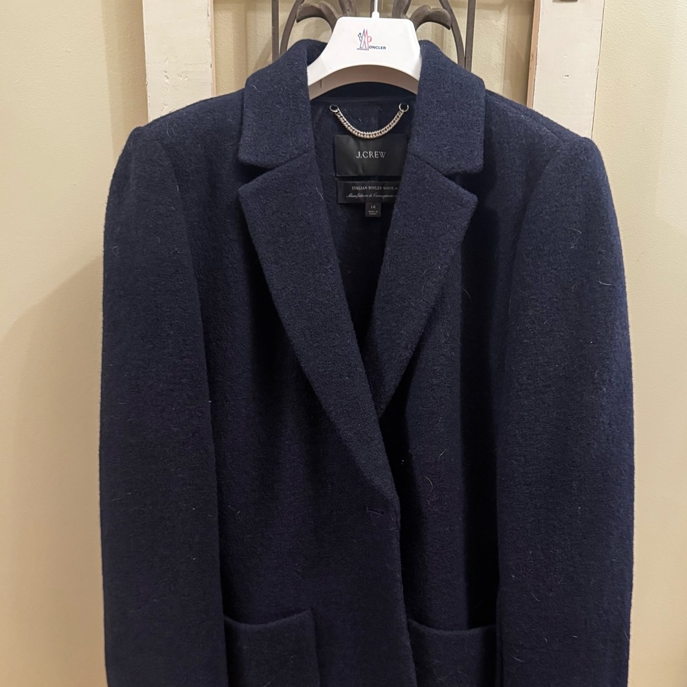 J. Crew Camille Italian Boiled Wool Single Breasted Wrap Coat Navy Blue